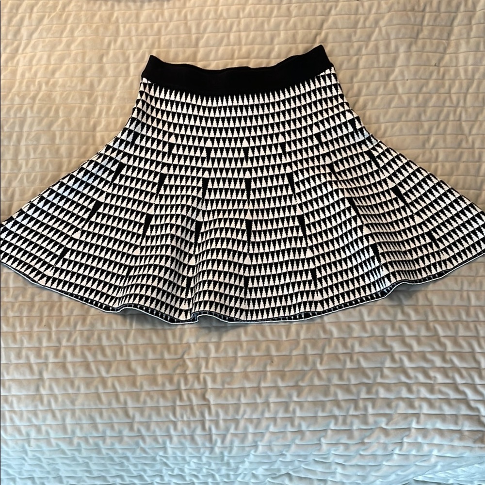 Bebe Black and White Skater Mini Skirt